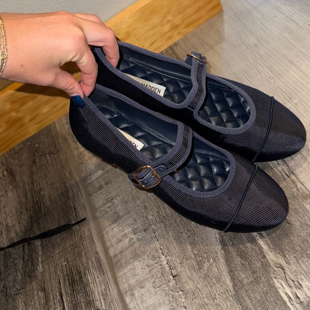 Dory Mary Jane Flat in Navy Satin